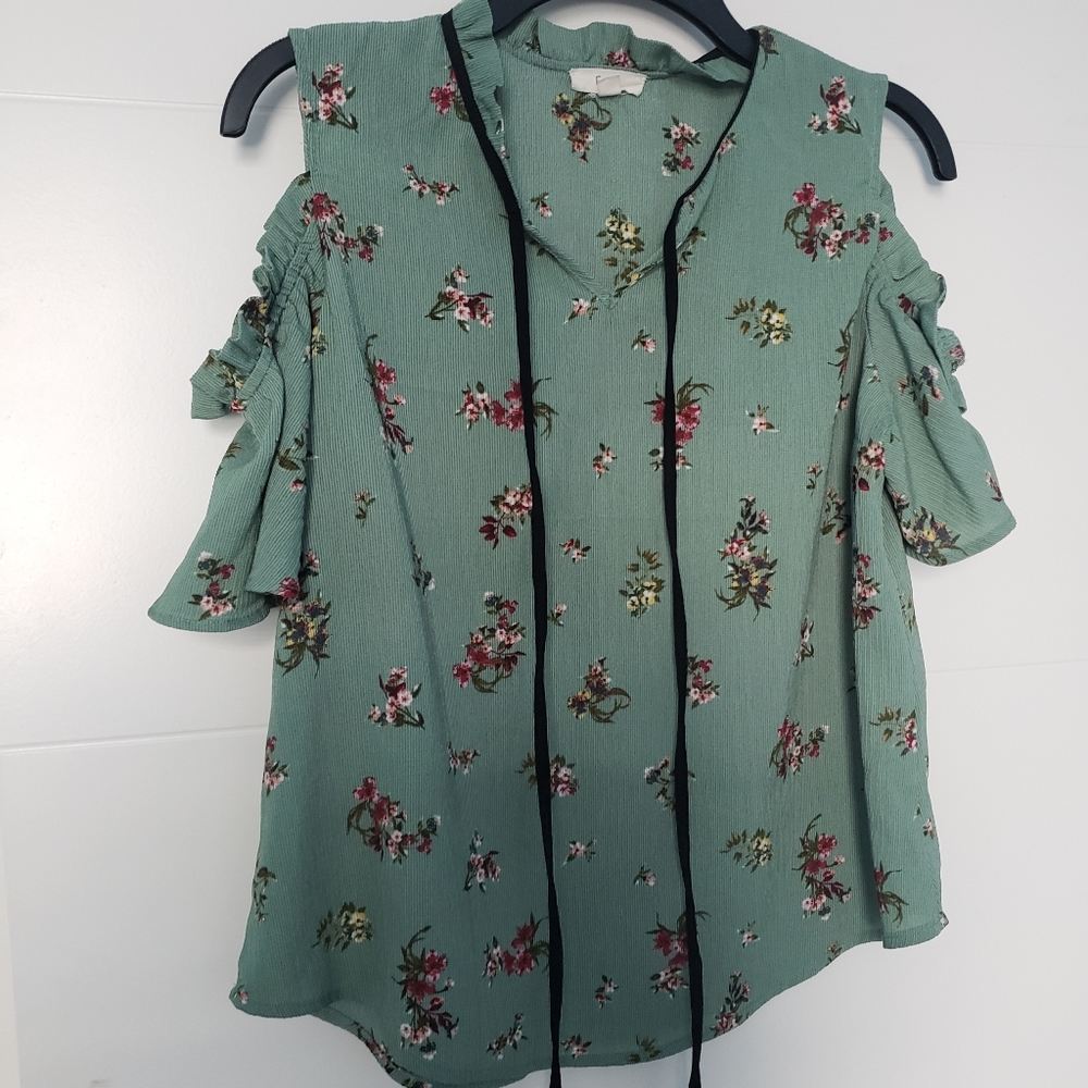 Flower ruffle print blouse top